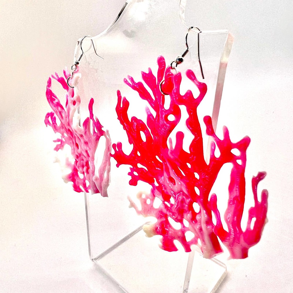 Coral Earrings - Ocean Earrings - Sea Life Earrings - Novelty Statement Earrings - Picture 6 of 9